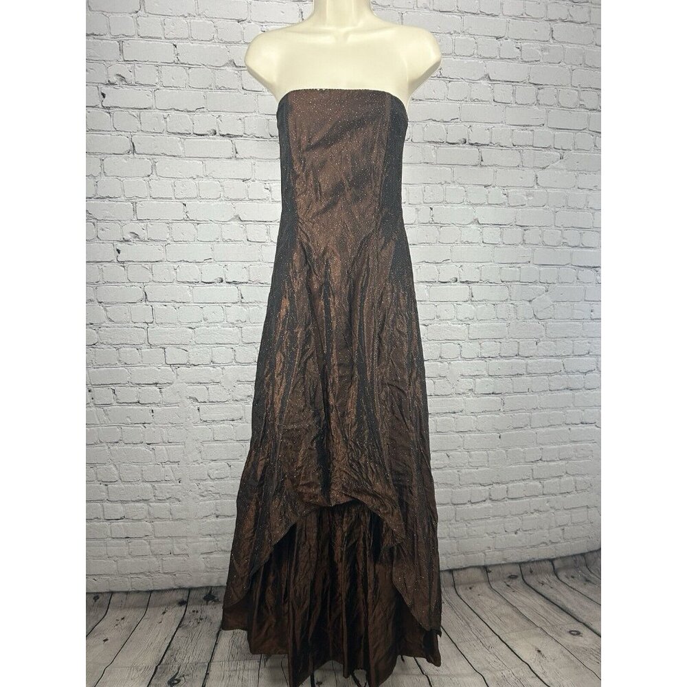 Scott Mcclintock Brown Amber Sparkled Strapless Bubble Hem Gown Dress USA Size 4
